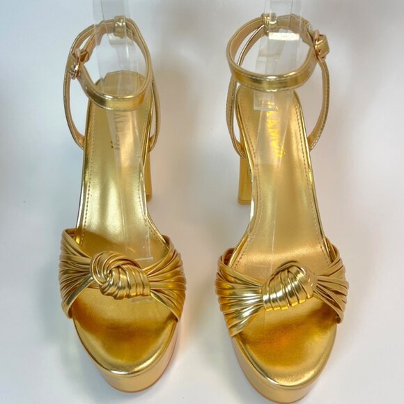 Gold Block Heels Platforms Braid Knot Ankle Strap Sandals Size 36 US 5.5 - Picture 5 of 10